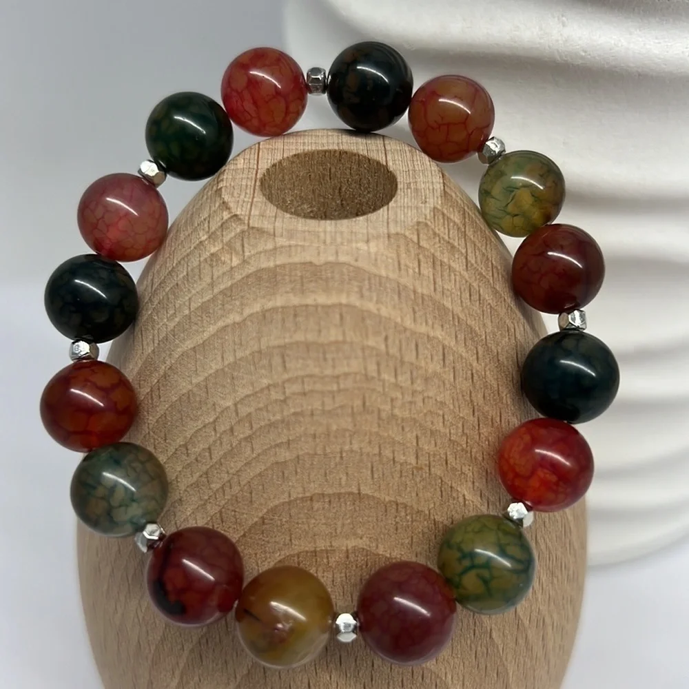 𝅺Multicolored Agate Gemstone Beaded Stretch Bracelet